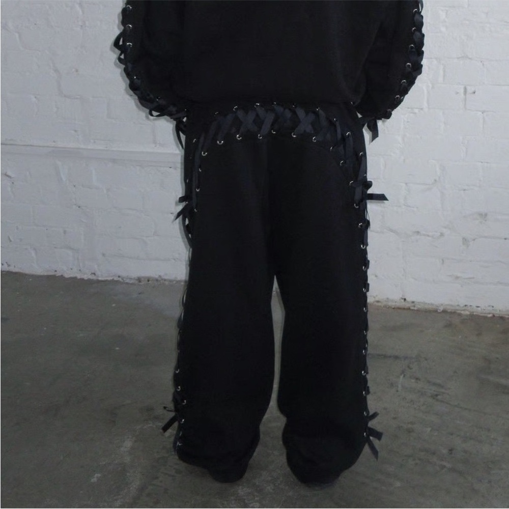 $180 NAMED COLLECTIVE Black Ghost Lace Black Sweatpants, Size SMALL
